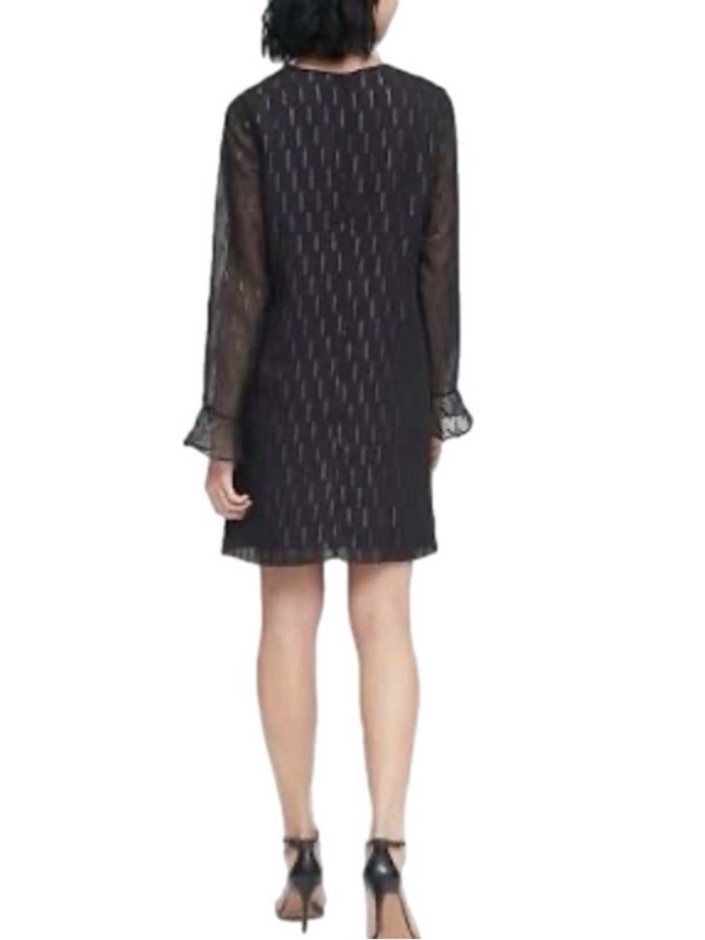 Banana Republic Ruffle Cuff Shift Dress in Black with Metallic Size 00P - Picture 2 of 6